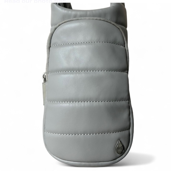 Wanderfull Puffer Water Bottle Carrier Crossbody Vegan Leather Gray EUC Fitness - Picture 2 of 7